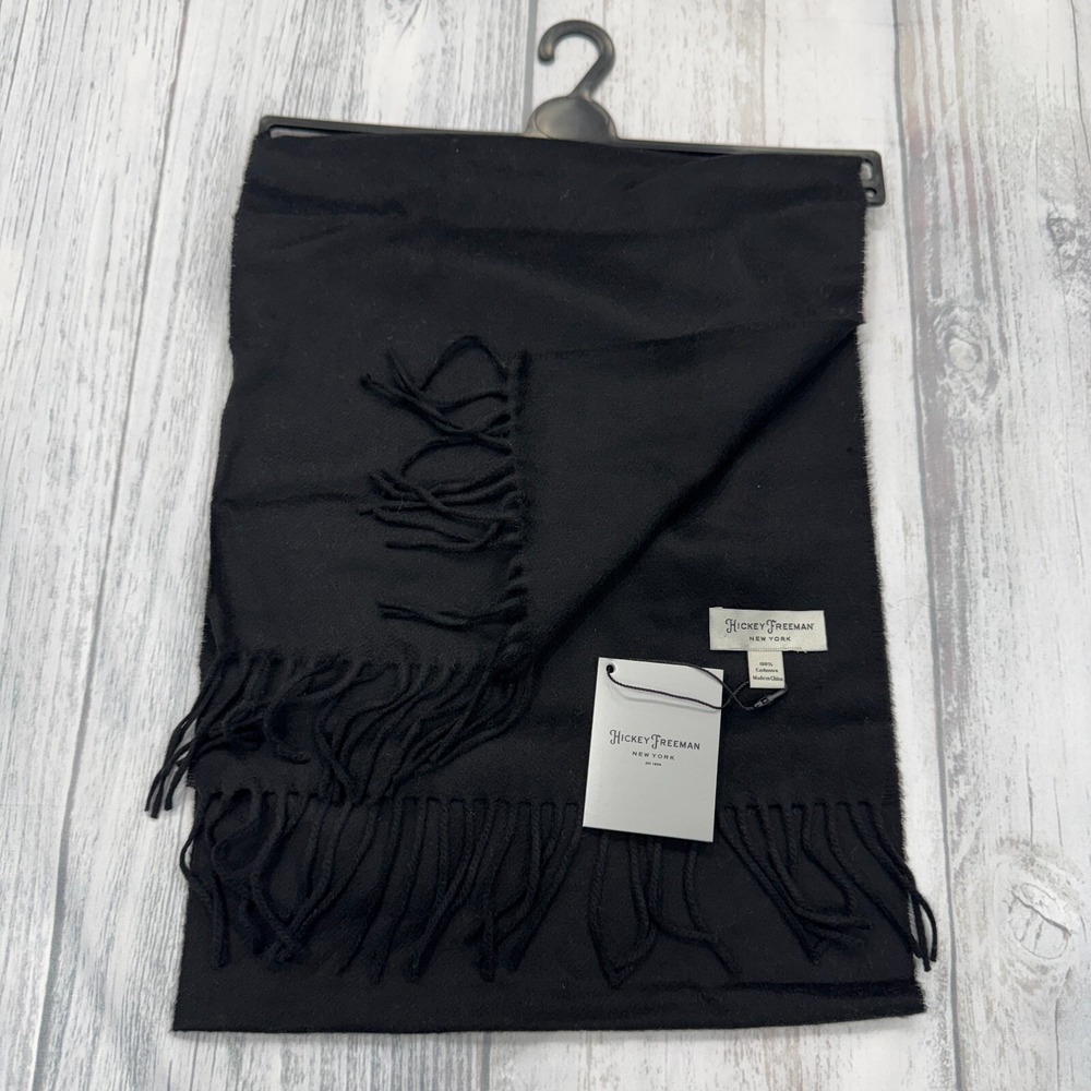 NWT Hickey Freeman New York 100%‎ Cashmere Scarf Black Fringe Warm Winter $179